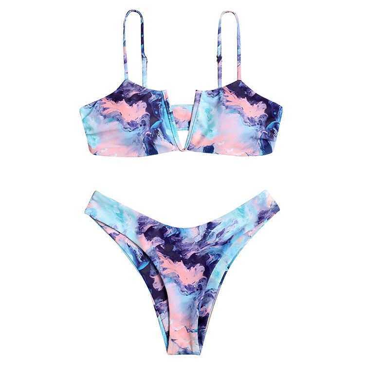 Bikini Tie-dye Swimsuit European And American Foreign Trade Amazon Bikini Split Swimsuit