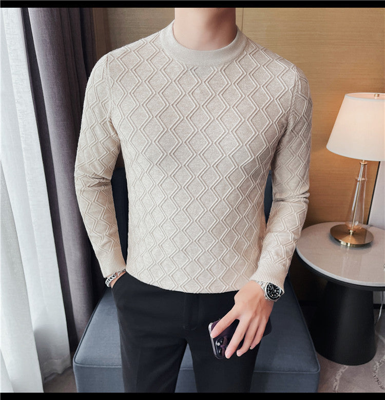 Hochelastischer Pullover mit Rundhalsausschnitt und Rautenkaromuster