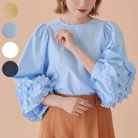 Advanced Sense Sweet Lotus Leaf Puff Sleeve Top