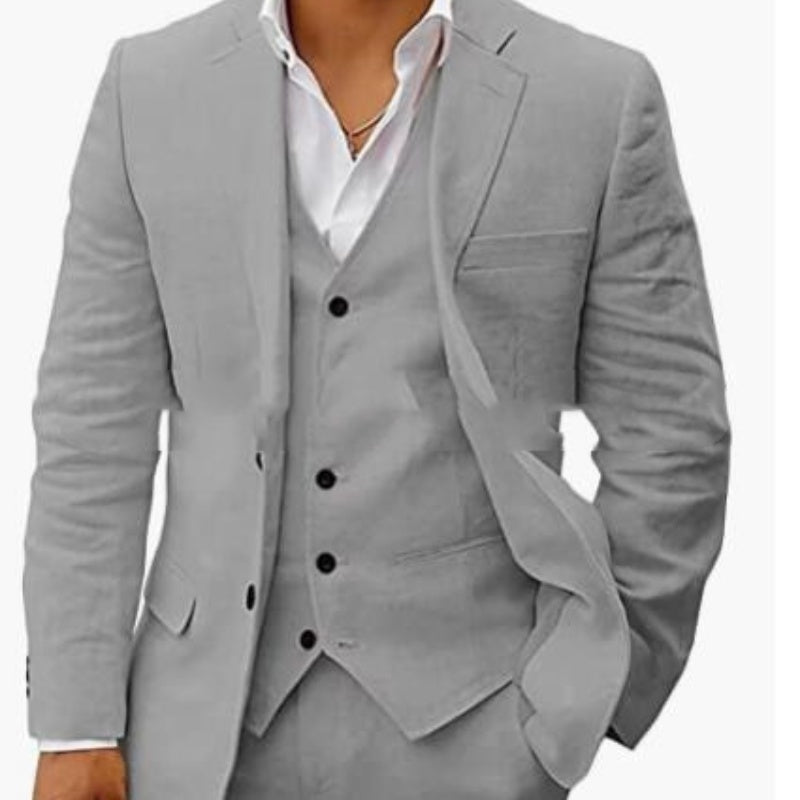 Leinen Business Casual Anzug Herren Sechsteiliger Anzug