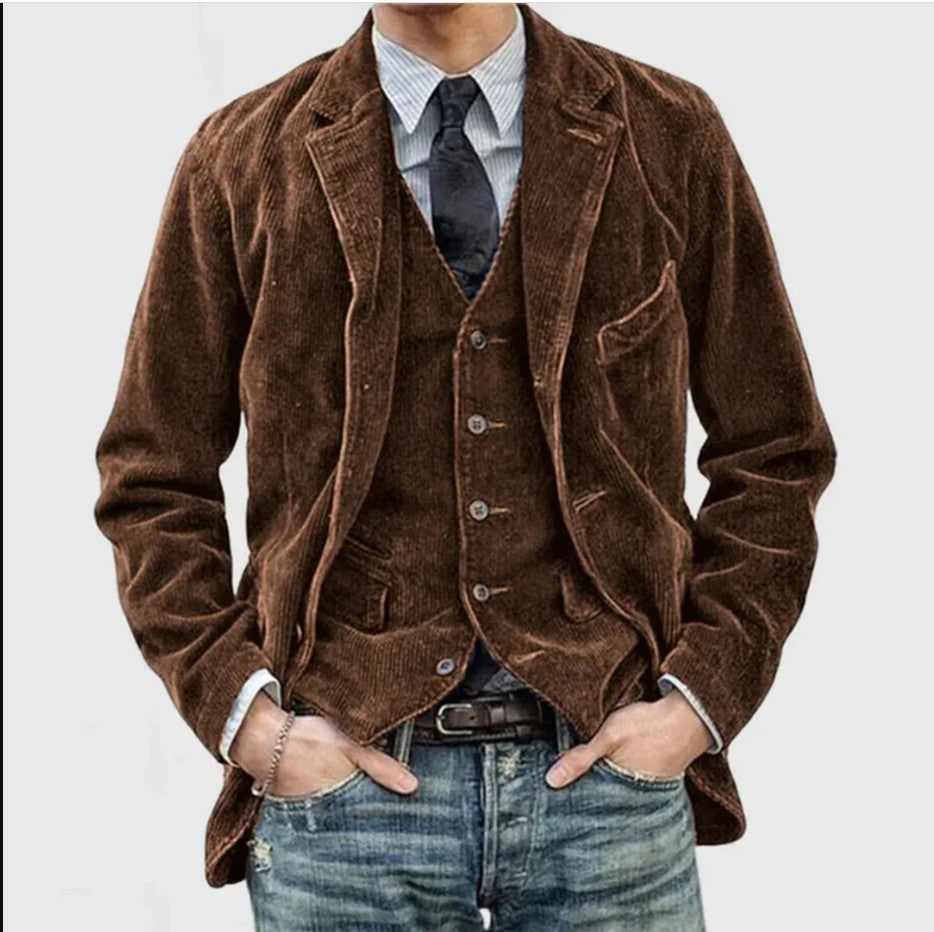 Corduroy Jacket Winter Solid Color Casual Blazer Fashion Warm Men Coat