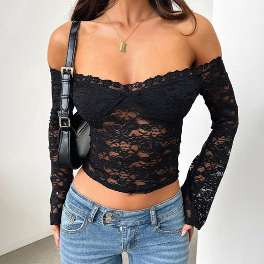 Elegant Autumn Lace Off-Shoulder Long-Sleeve Women's Top – Chic Seasonal Essential