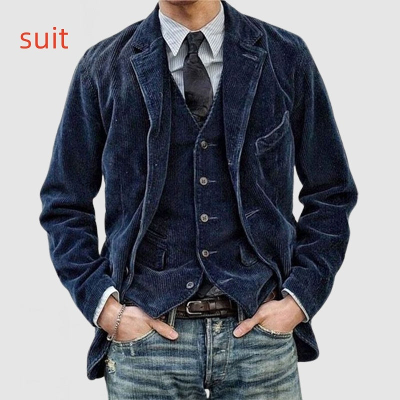 Corduroy Jacket Winter Solid Color Casual Blazer Fashion Warm Men Coat