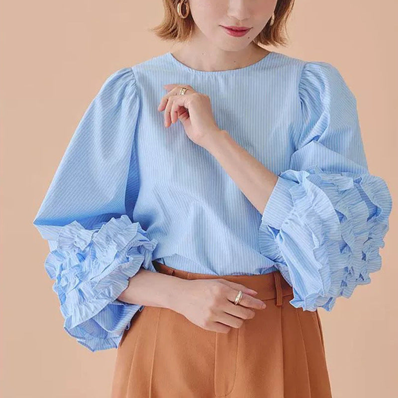 Advanced Sense Sweet Lotus Leaf Puff Sleeve Top