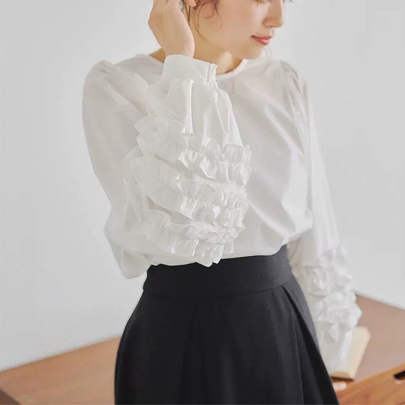 Advanced Sense Sweet Lotus Leaf Puff Sleeve Top