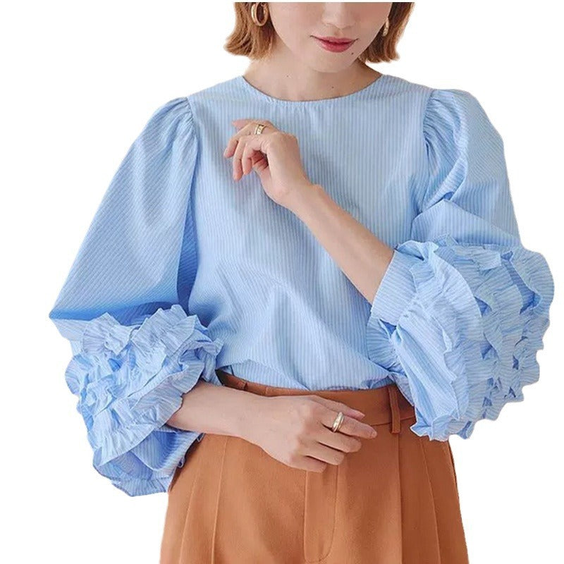 Advanced Sense Sweet Lotus Leaf Puff Sleeve Top