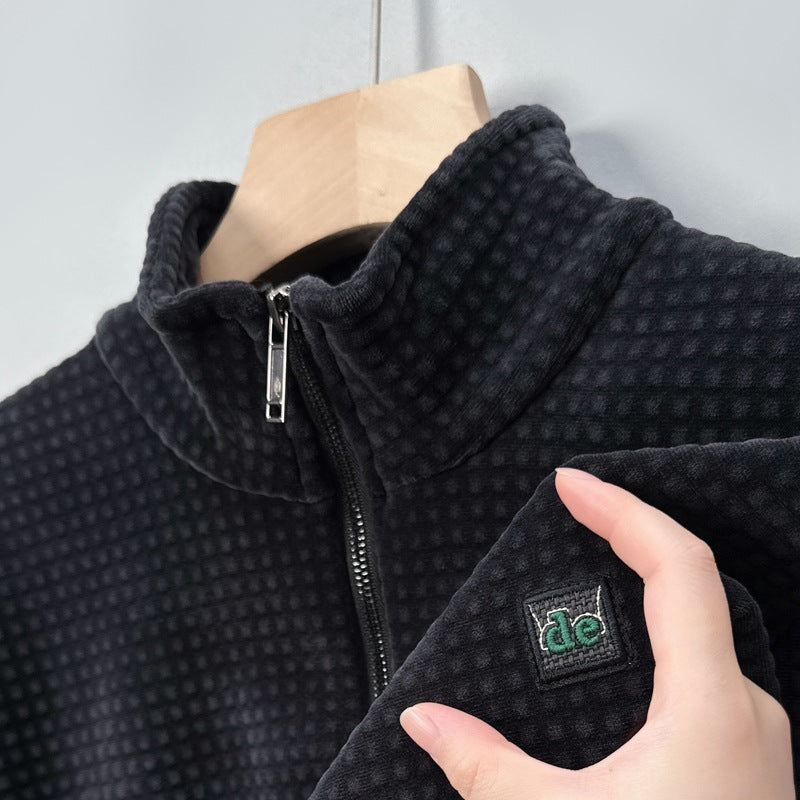 Atmungsaktives, lässiges Sweatshirt mit Fleece-Futter, trendiger, bequemer Strickpullover mit langen Ärmeln